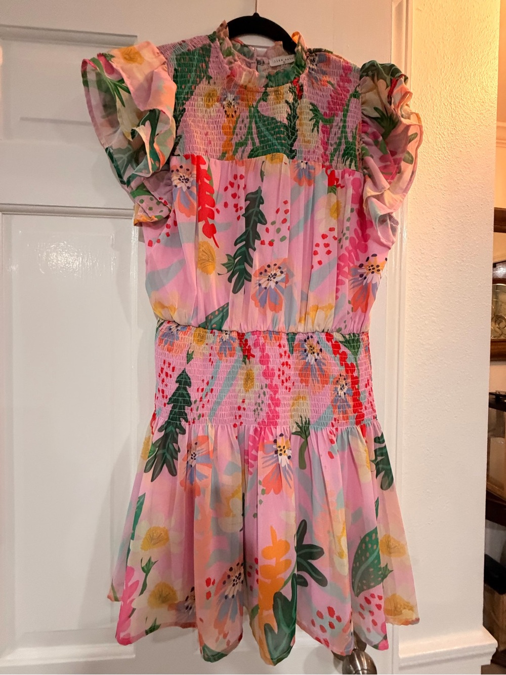Pink Floral Smocked Waist Dress